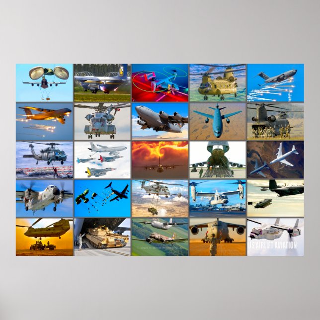 POSTER AVIATION AÉRIENNE AMÉRICAINE "MONTAGE" (Devant)