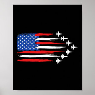 Poster Avion à réaction de combat Drapeau américain Avion