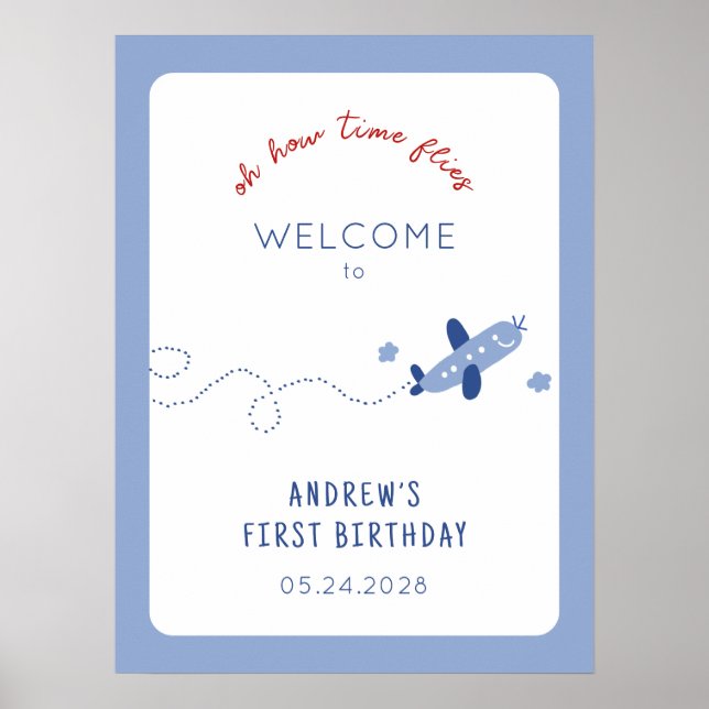 Poster Avion adorable Comment le temps vole fête d'annive (Devant)
