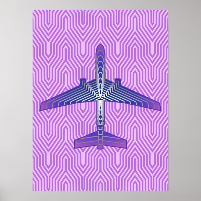 Poster Avion Art déco, violet violet et gris argenté (Devant)