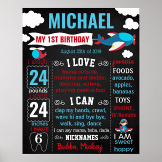 Poster Avion Avion Pilote Premier panneau d'anniversaire