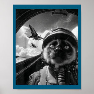 Poster Avion Chat Réacteur Pilote Selfie Siamois Chasseur