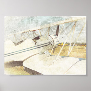 Poster Avion d'antiquité bleu