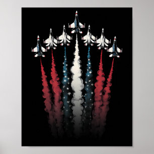 Poster Avion de chasse Drapeau américain 4 juillet Pat
