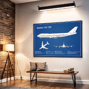 Poster Avion de ligne 747 - Plan de dessin du plan direct