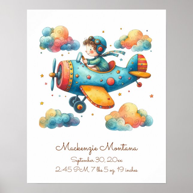 Poster Avion de vol personnalisé pour enfant (Devant)