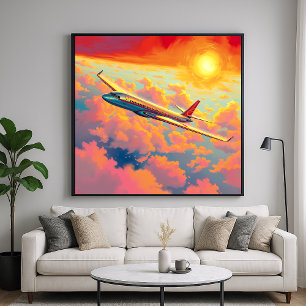 Poster Avion en flammes - Art Peint Vibrant