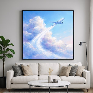 Poster Avion en vol - Style de peinture pastel
