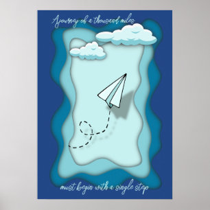 Poster Avion papier   Le voyage commence par un seul