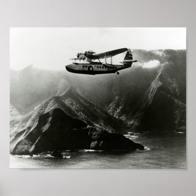Poster Avion passager de bateau volant au-dessus d'Hawaii (Devant)