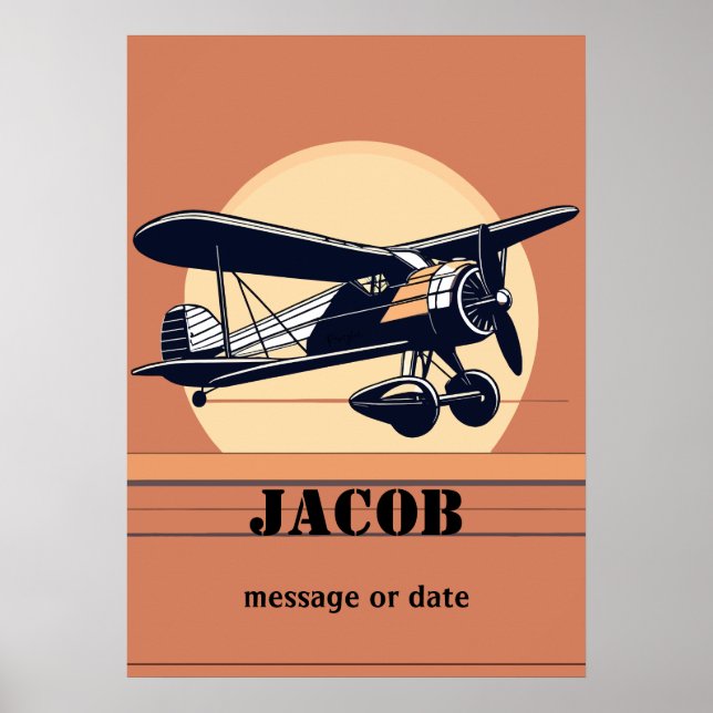 Poster Avion Retro | Tout nom (Devant)