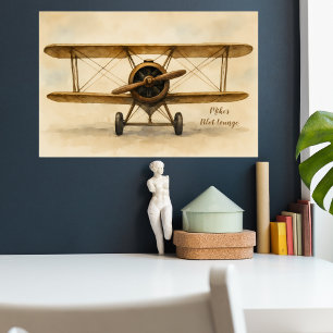 Poster Avion Vintage Ancien Biplan Aviation Aviateur