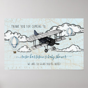 Poster Avion Vintage Bienvenue à la Baby Shower de Voya