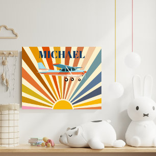 Poster Avion Vintage Cessna Rétro Coucher de Soleil Perso