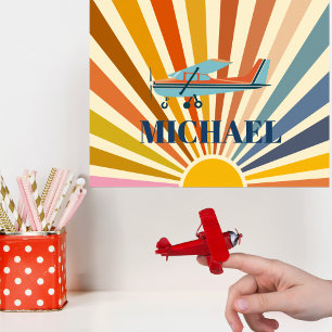 Poster Avion Vintage Cessna Rétro Coucher de Soleil Perso