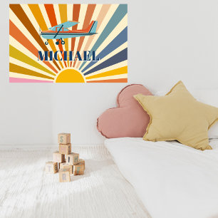 Poster Avion Vintage Cessna Rétro Coucher de Soleil Perso