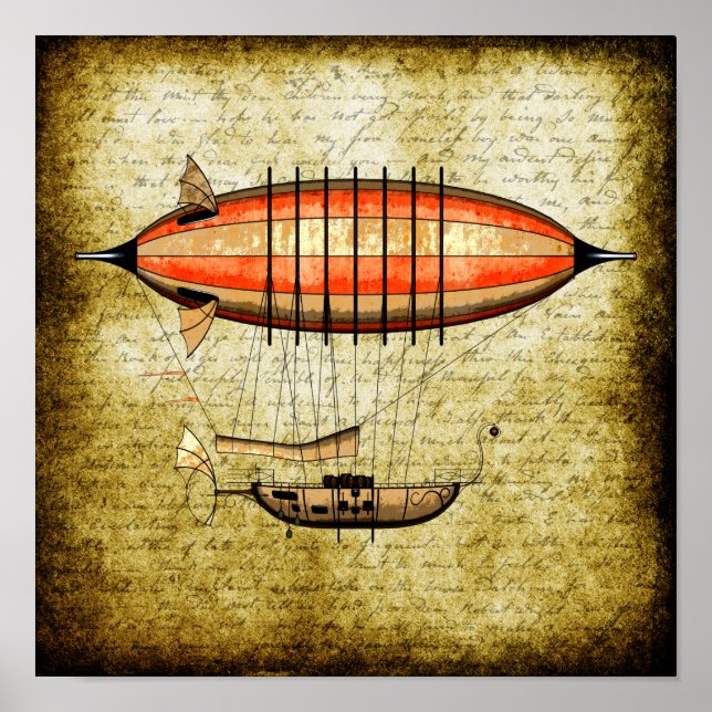 Poster Avion vintage Steampunk (Devant)