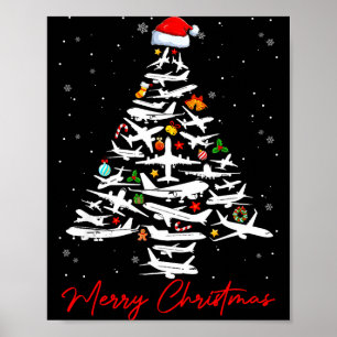 Poster Avions en forme de sapin de Noël Beaucoup Joyeux N