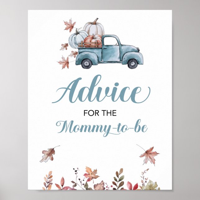 Poster Avis de chute pour le Baby shower maman SIGNE Bleu (Devant)