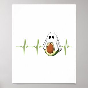 Poster Avocado Heartbeat Halloween Ghost Boocado Vegan Me