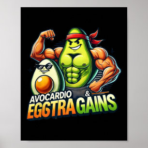 Poster Avocardio et Eggstra Gains Drôle Gym Fitness Et