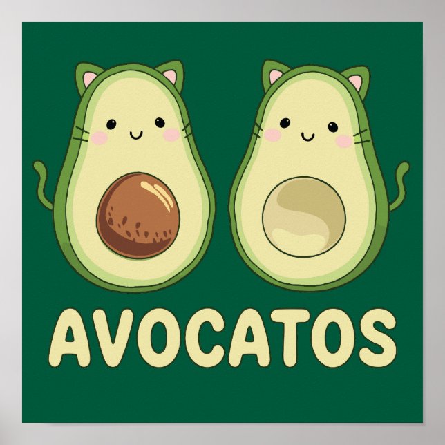 Poster Avocatos Kawaii Cat & Avocado (Devant)