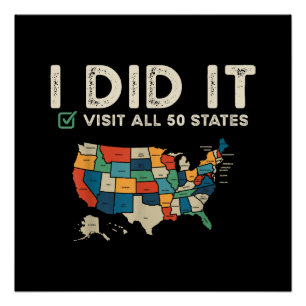 Poster Avoir visité les 50 États américains - Carte de vo