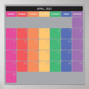 Poster Avril 2023 calendrier planificateur jours couleur