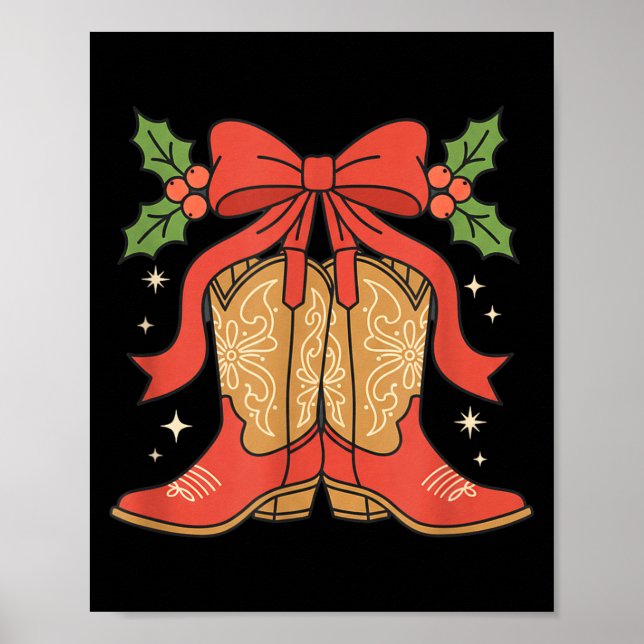 Poster Awareness Cowboy Boots Christmas Breast Cancer Sup (Devant)