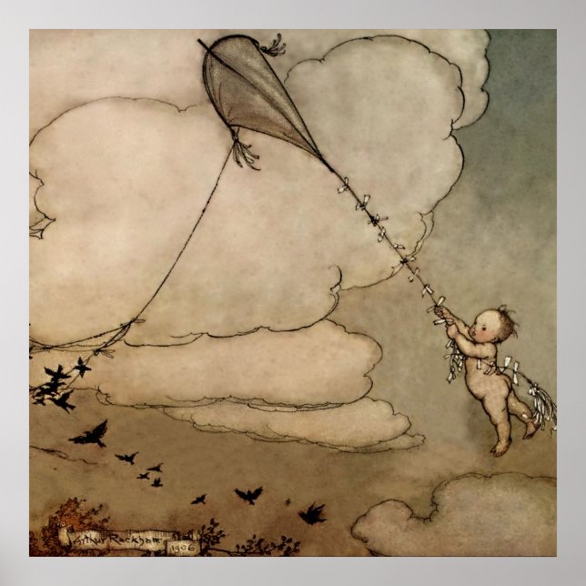 Poster "Away On a Kite" par Arthur Rackham (Devant)