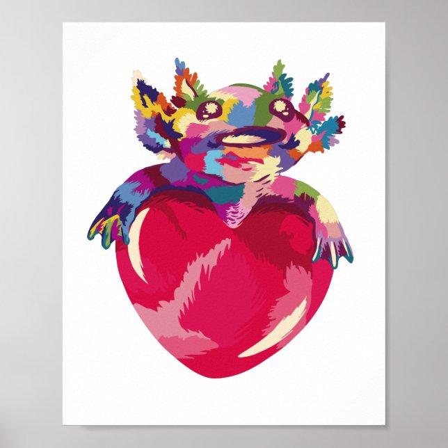 Poster Axolotl animal et coeur (Devant)