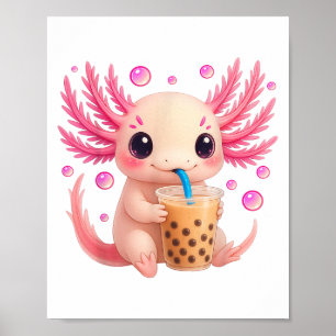 Poster Axolotl Bubble Boba Tea Anime Cute Kawaii Ado Gir