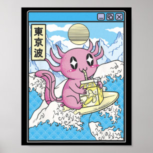 Poster Axolotl de surf buvant du lait de Nana Kawaii Anim