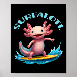 Poster Axolotl de surf Surfalotl drôle océan plage