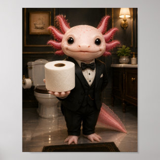 Poster Axolotl élégant offrant du papier toilette