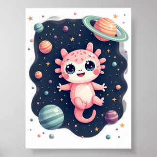 Poster Axolotl Galactique Espace Cosmique Kawaii - Espace