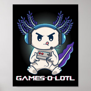 Poster Axolotl Jouant aux Jeux Vidéo sur Console Gamesolo