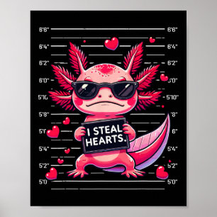 Poster Axolotl Mignon Je Vole les Cœurs Mugshot Drôle Val