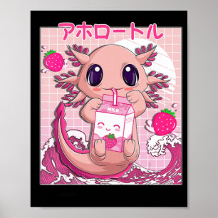 Poster Axolotl Pastel Goth Strawberry Milk Shake Anime Ae