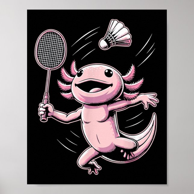 Poster Axolotl Playing Badminton Player Shuttle Sport  (Devant)