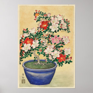 Poster Azalée en fleurs dans un pot bleu par Ohara Koson