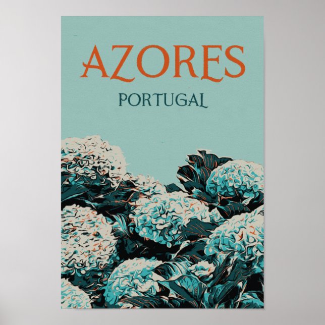 Poster Azores hydrangeas illustration Portugal (Devant)