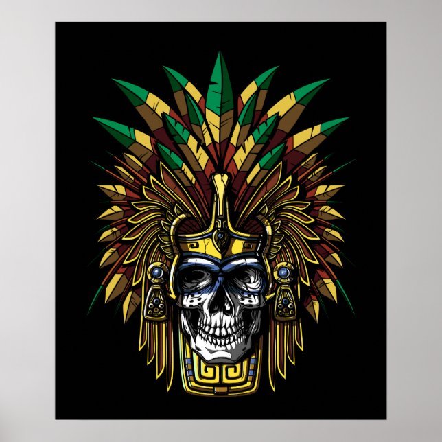 Poster Aztec crâne guerrier Autochtone Mexicain Masque In (Devant)