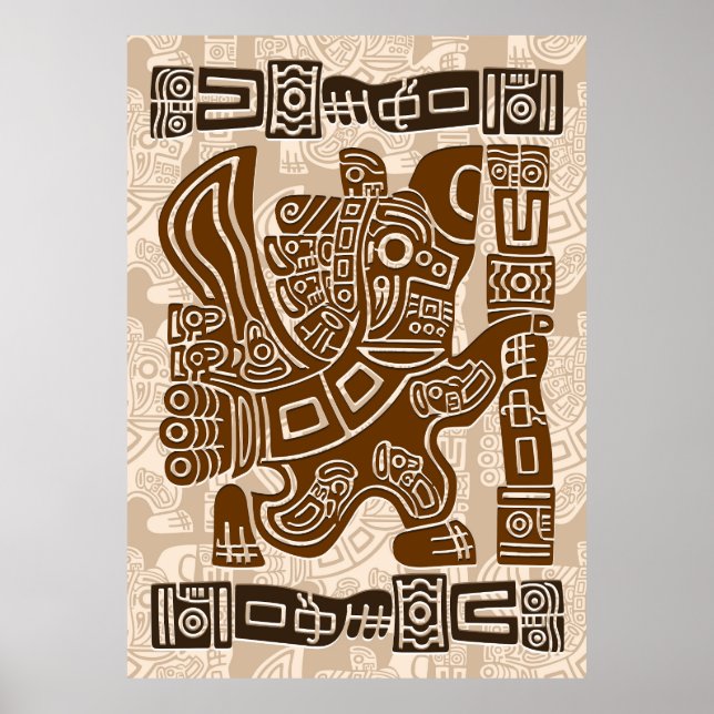 Poster Aztec Eagle Guerrier Tribal Art antique (Devant)