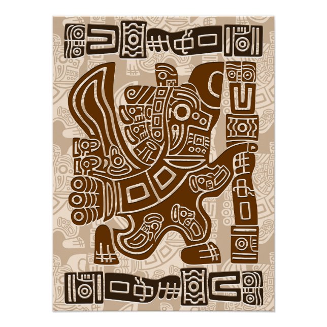 Poster Aztec Eagle Guerrier Tribal Art antique (Devant)