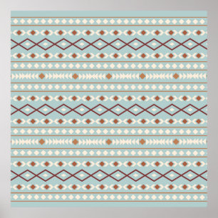 Poster Aztec Formes Motif Rusts Crème Turquoise-Bleu