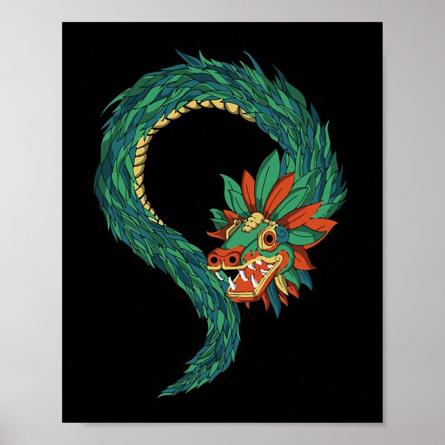 Poster Aztec God Quetzalcoatl Serpent Dragon Inca Maya Ci (Devant)