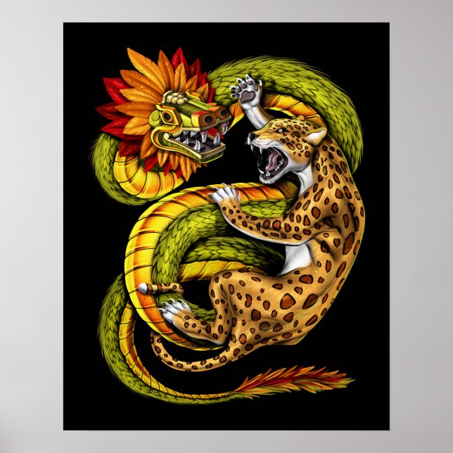 Poster Aztec Jaguar vs Quetzalcoatl (Devant)