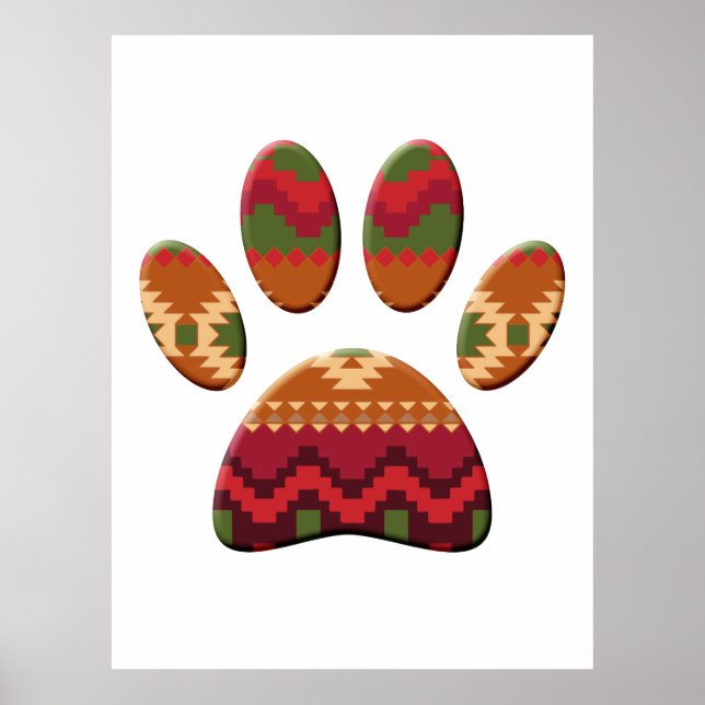 Poster Aztec Motif Dog Paw Art (Devant)