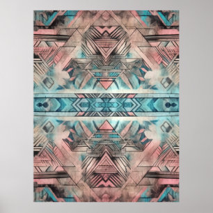 Poster Aztec Sud-Ouest Pastel Rose Et Bleu